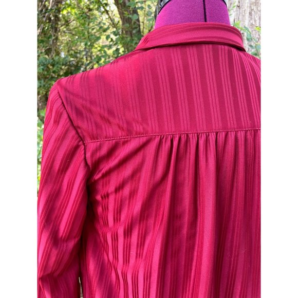 Vintage 1970s Womens Button Blouse Burgundy Red Striped - Picture 3 of 12